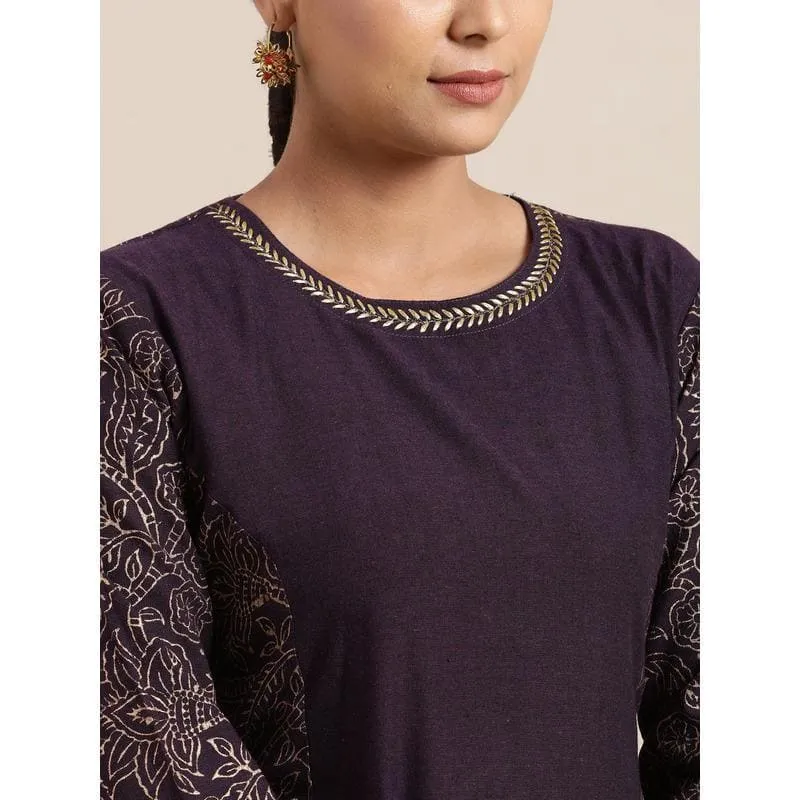 Purple Block Print A Line Dress