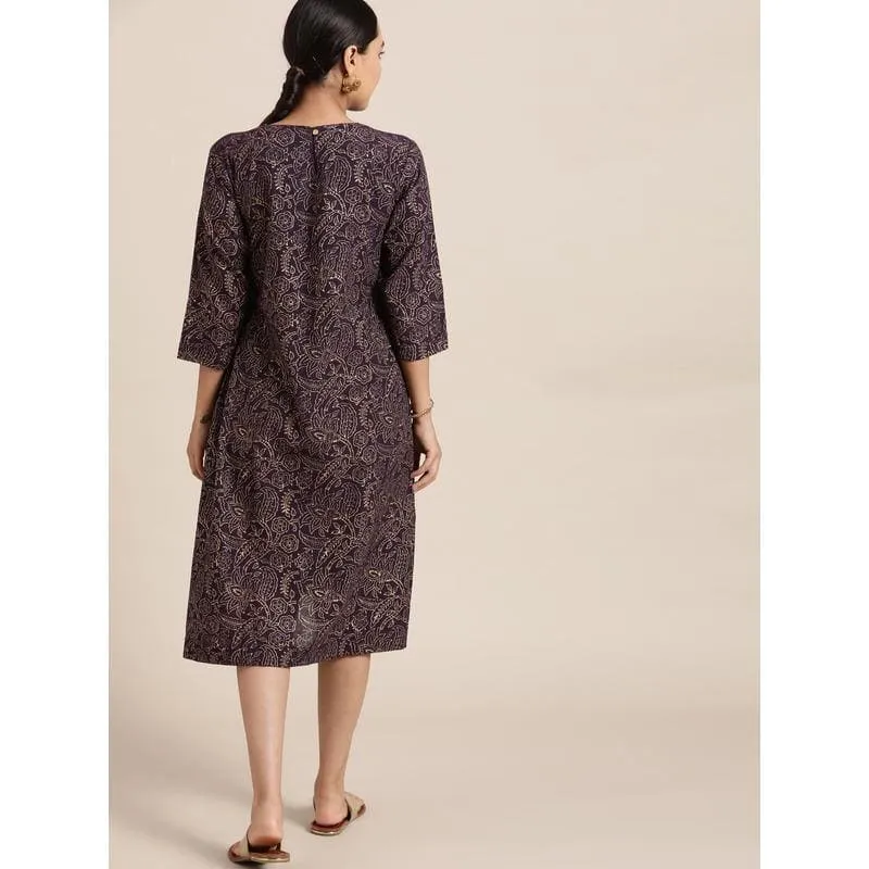 Purple Block Print A Line Dress