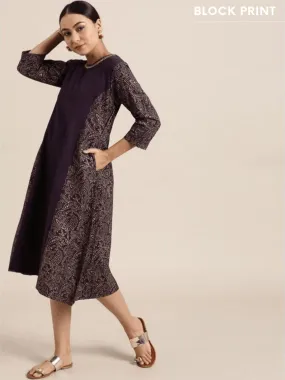 Purple Block Print A Line Dress