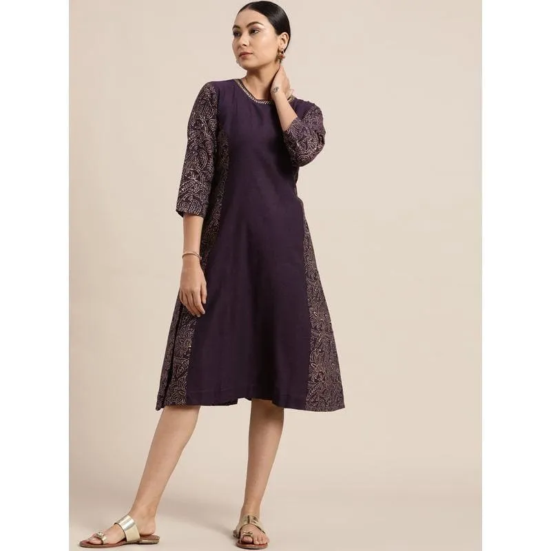 Purple Block Print A Line Dress