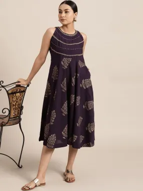 Purple Block Print Cotton Dress