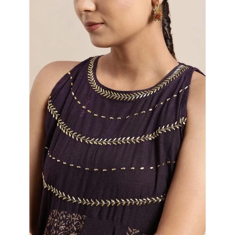 Purple Block Print Cotton Dress