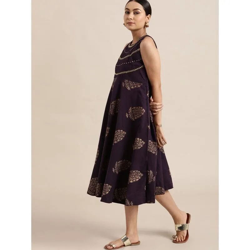 Purple Block Print Cotton Dress