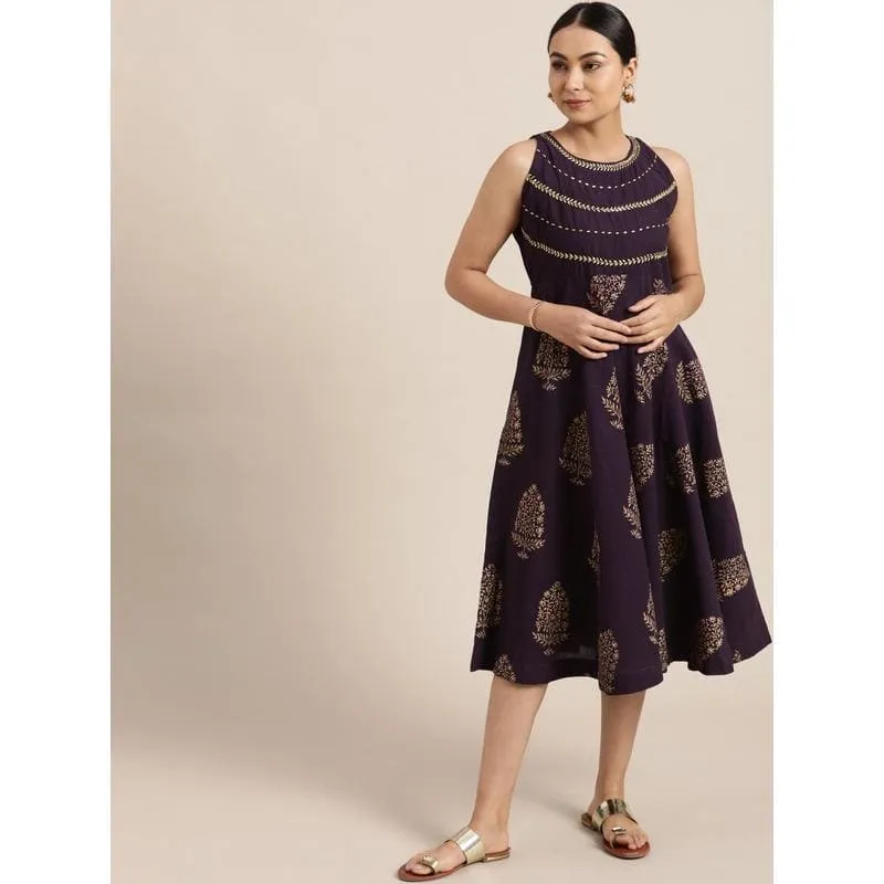 Purple Block Print Cotton Dress