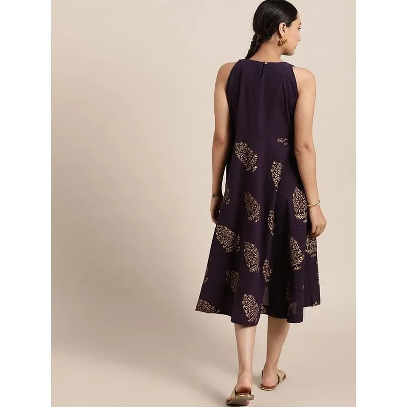 Purple Block Print Cotton Dress
