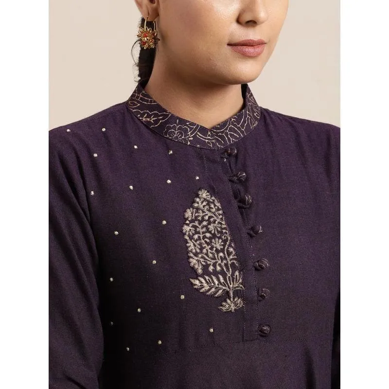 Purple Khadi Block  Print Dress