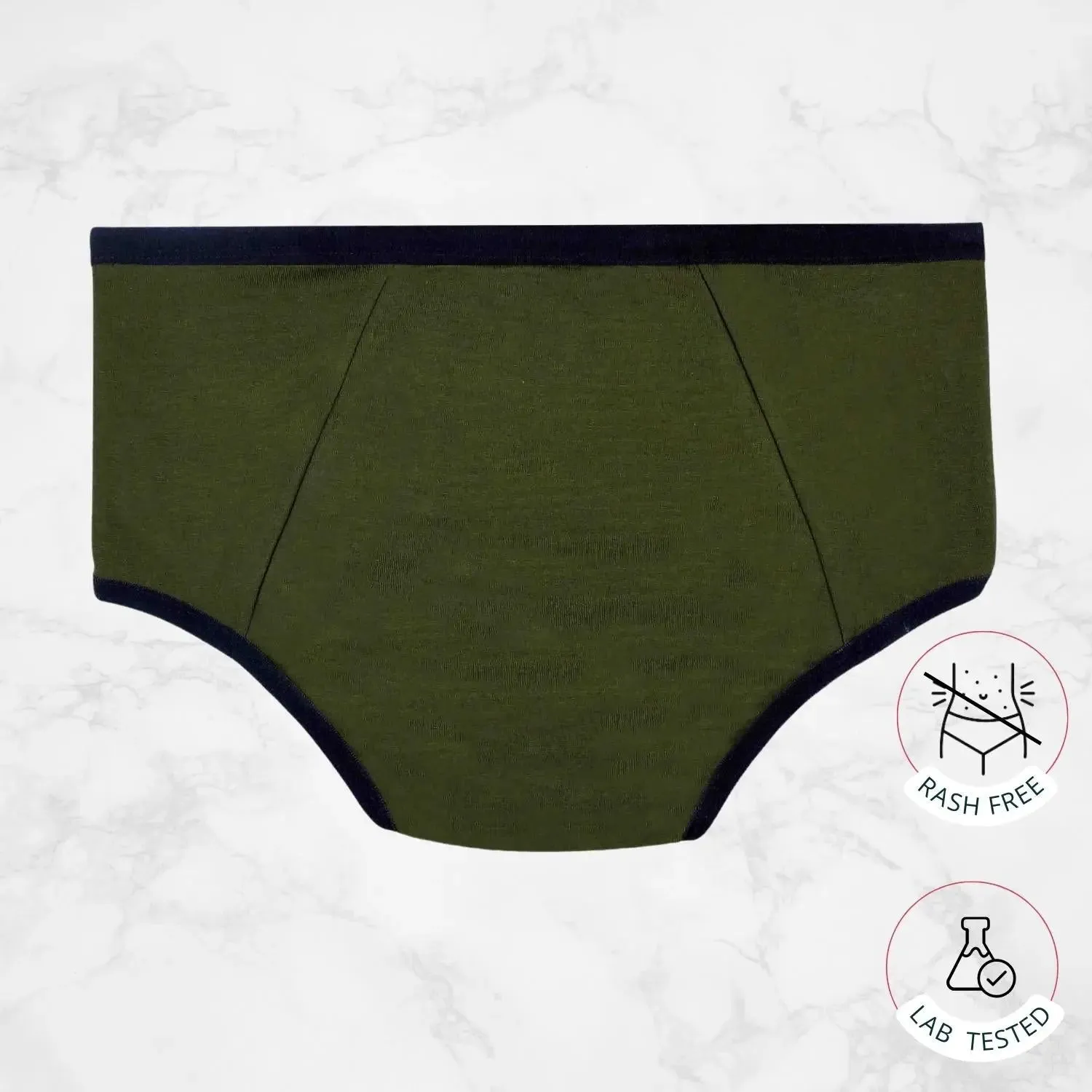 RASH FREE OLIVE GREEN PERIOD PANTIES | NO PAD NEEDED | LEAKPROOF | REUSABLE Pack-of-1-