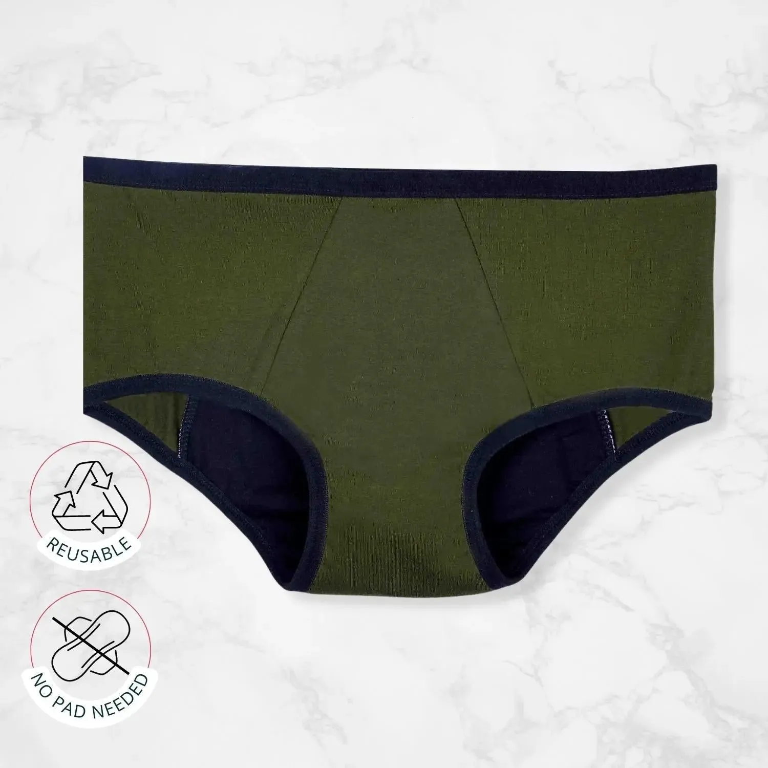 RASH FREE OLIVE GREEN PERIOD PANTIES | NO PAD NEEDED | LEAKPROOF | REUSABLE Pack-of-1-
