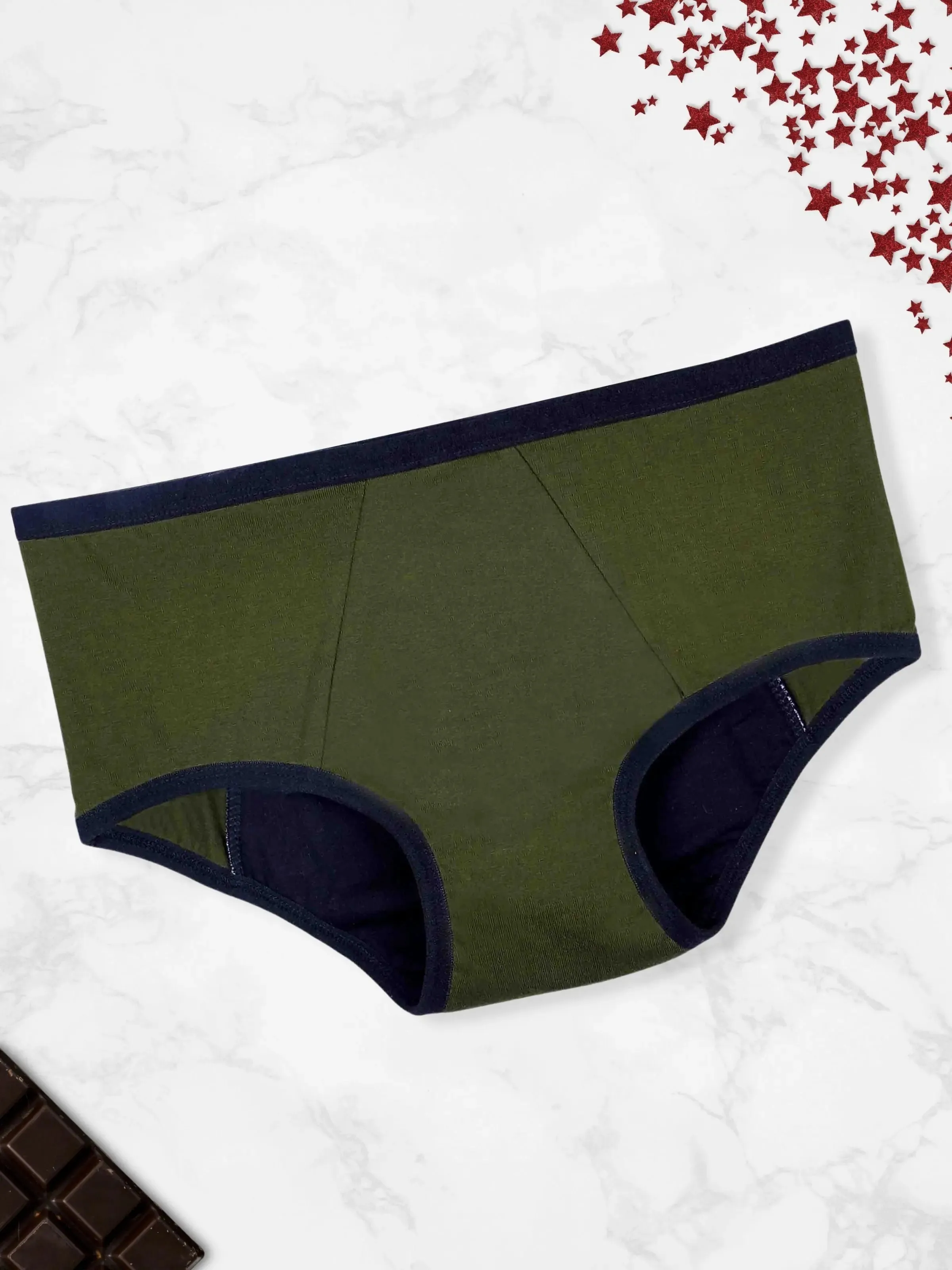 RASH FREE OLIVE GREEN PERIOD PANTIES | NO PAD NEEDED | LEAKPROOF | REUSABLE Pack-of-1-
