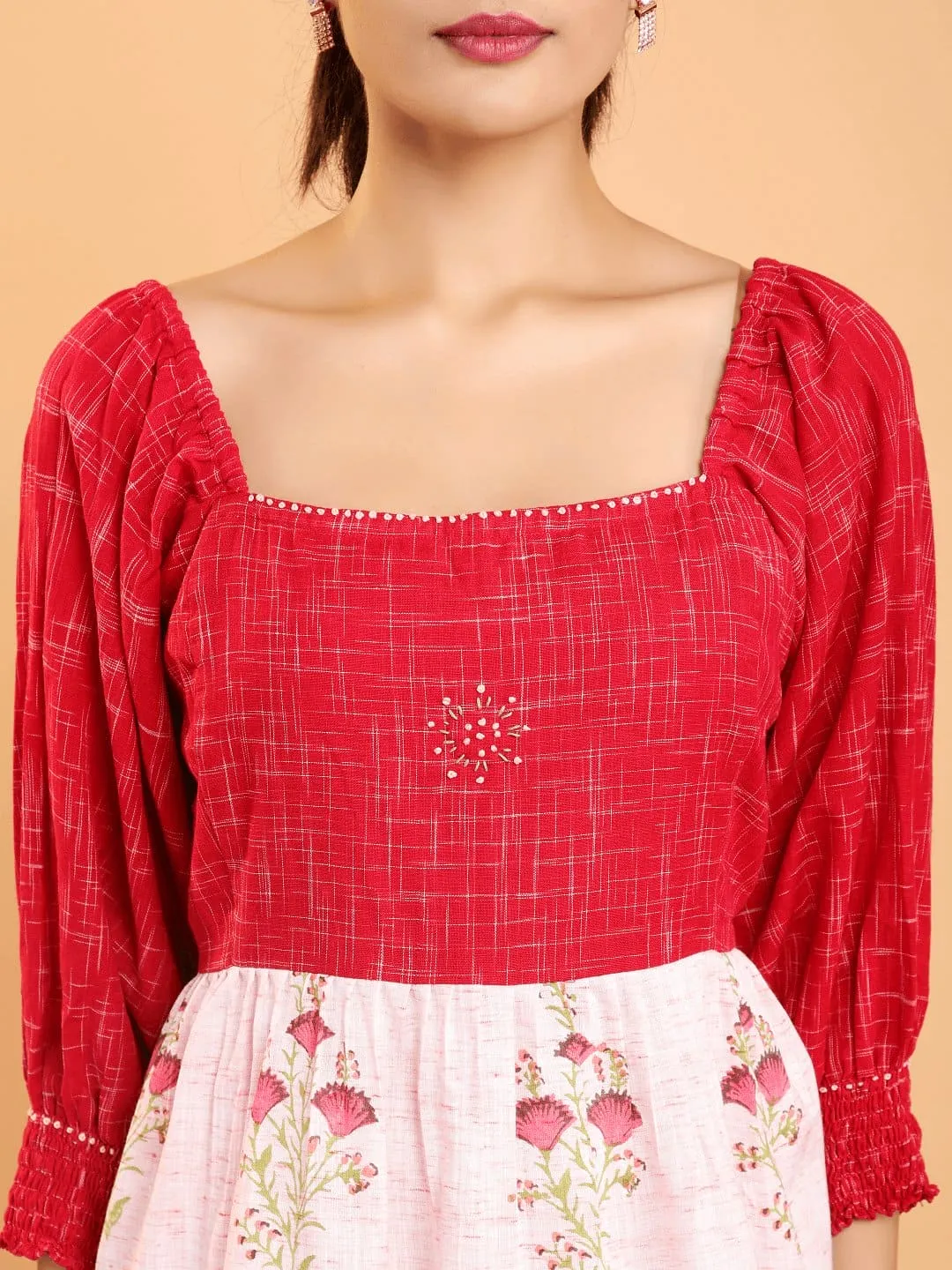 Red Layered Color Blocking Dress