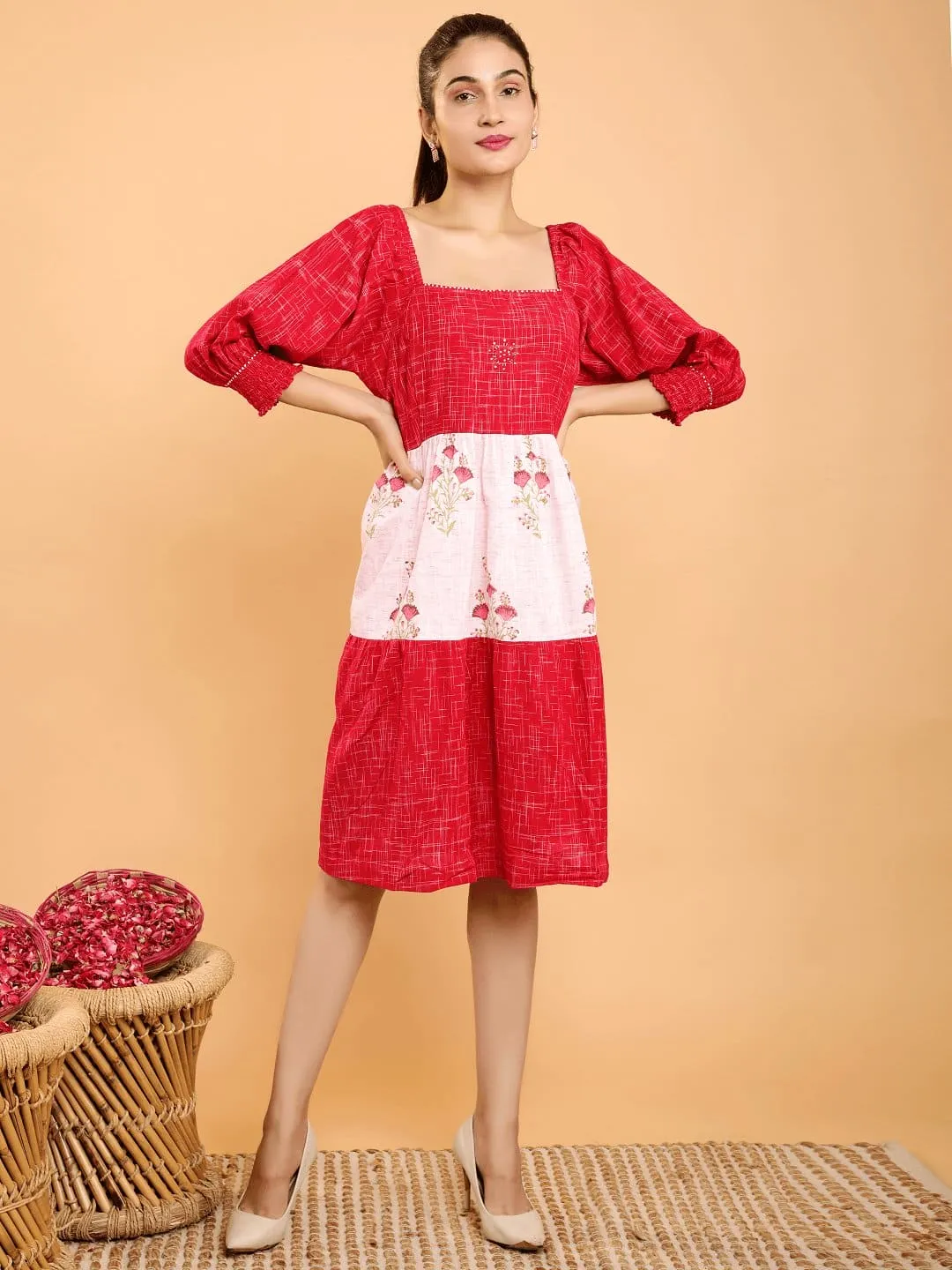 Red Layered Color Blocking Dress