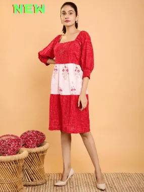 Red Layered Color Blocking Dress