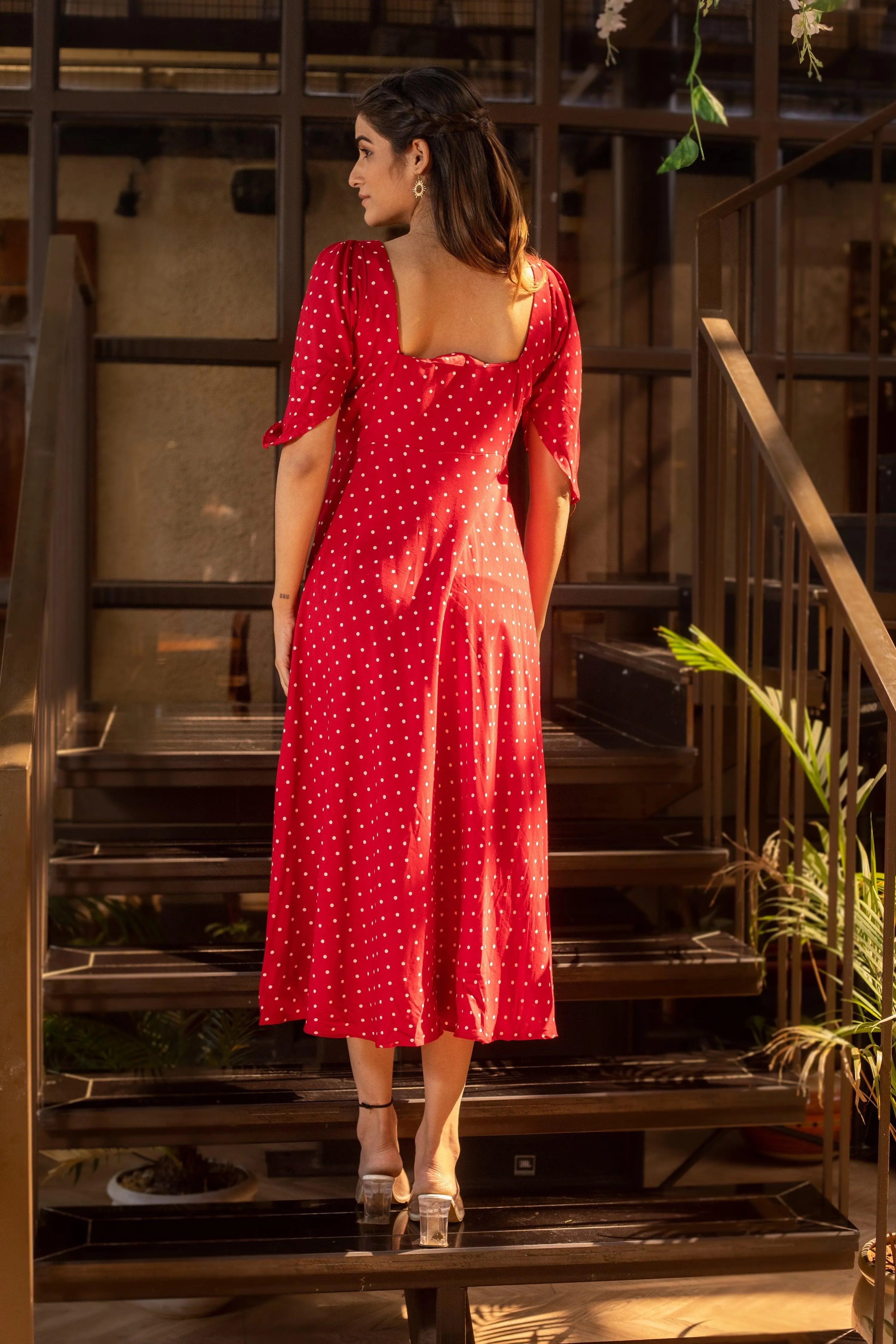 REDDISH POLKA DRESS