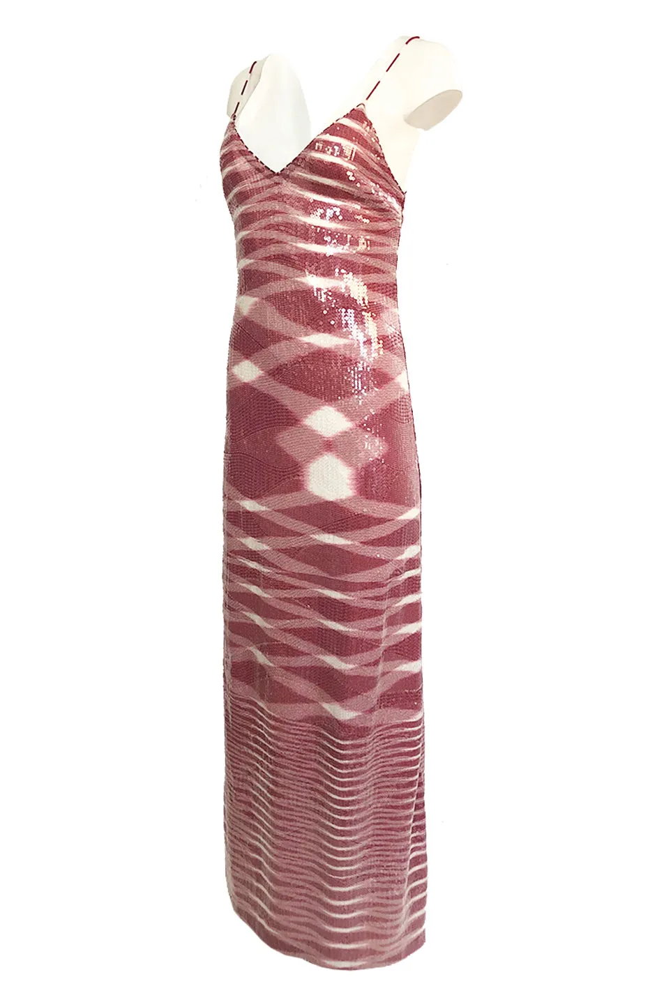 Resort 2013 Missoni Raspberry & White Fully Sequinned Knit Halter Slip Dress