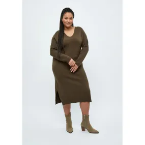 Rosalia V-Neck Knee Length Knit Dress Curve - Madder Brown