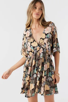 ROSEMARY MACAW TROPICAL SHORT SLEEVE DRESS