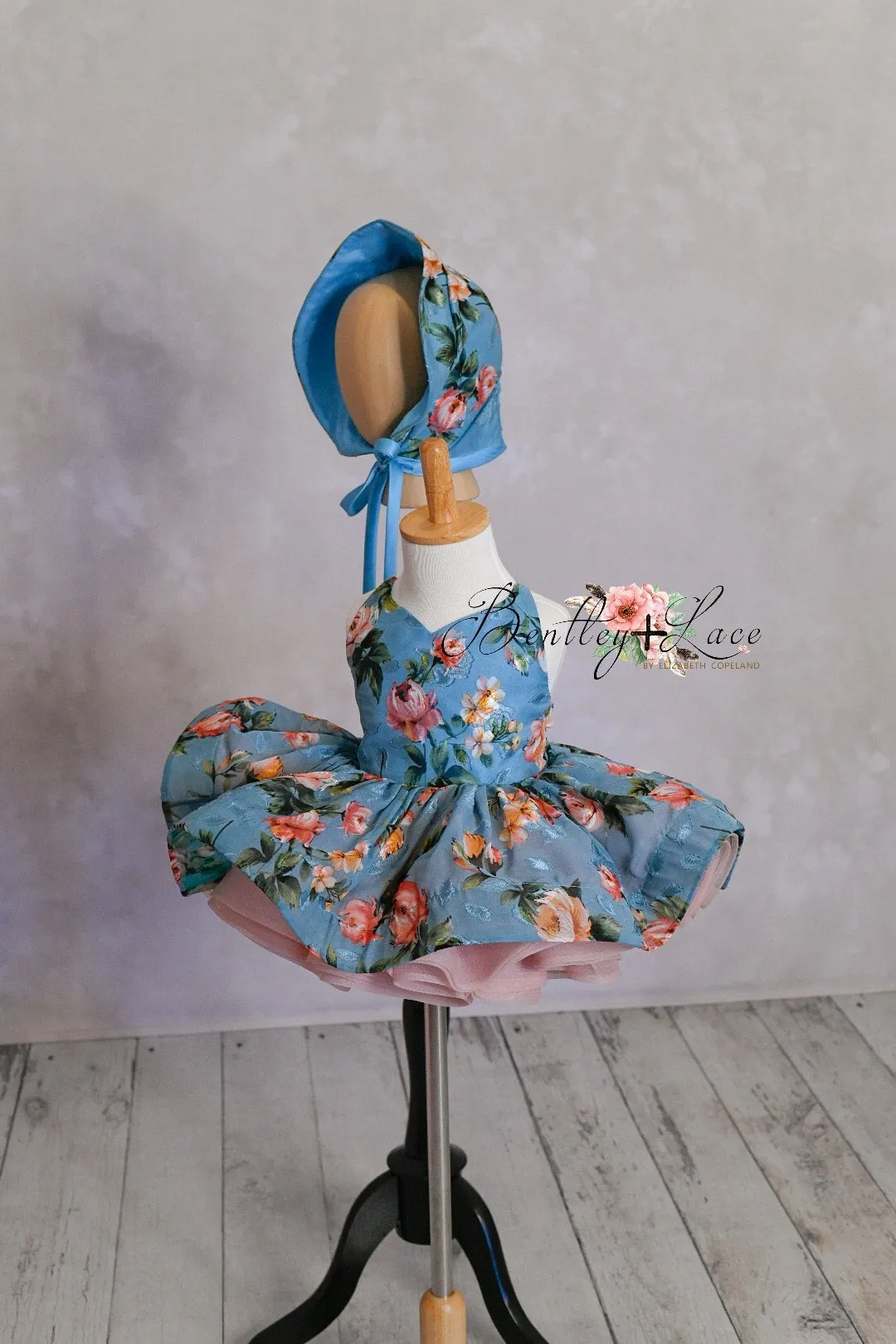 RTS EUC "Chan" Petal Length Dress (12 month - Petite 24 month) with bonnet