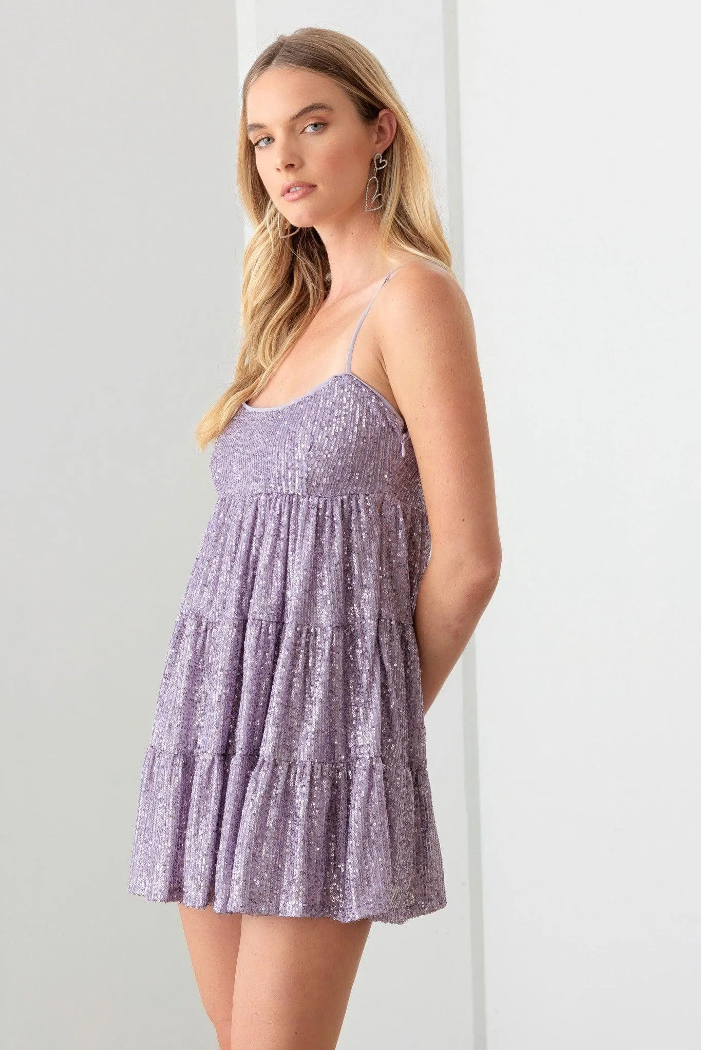 Sequin baby Doll Tiered Mini Dress