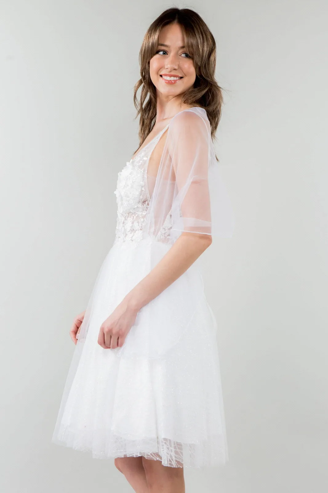Sheer Bodice V-Neck Glitter Mesh Homecoming Dress GLGS1979