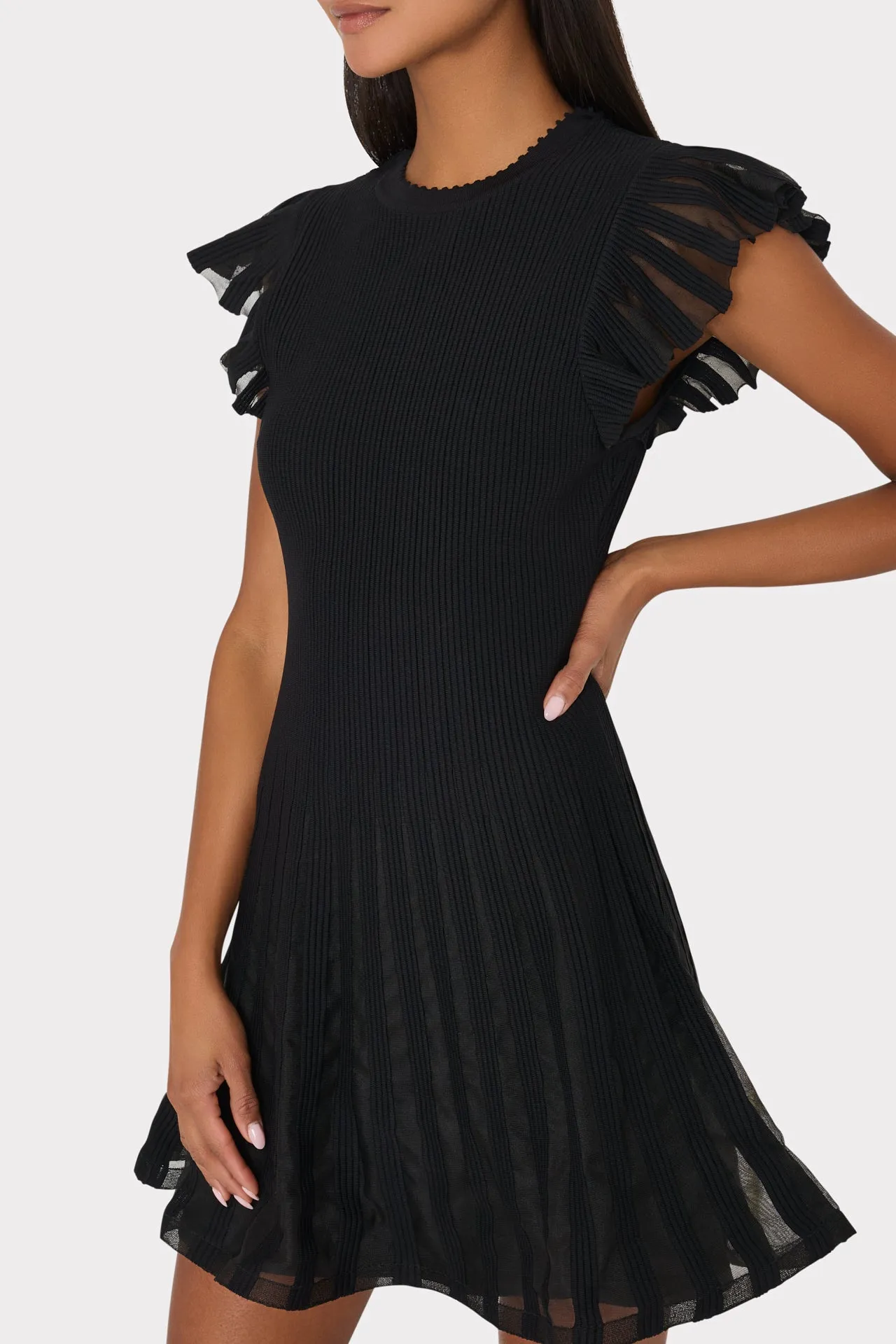 Sheer Flutter Sleeve Knit Mini Dress