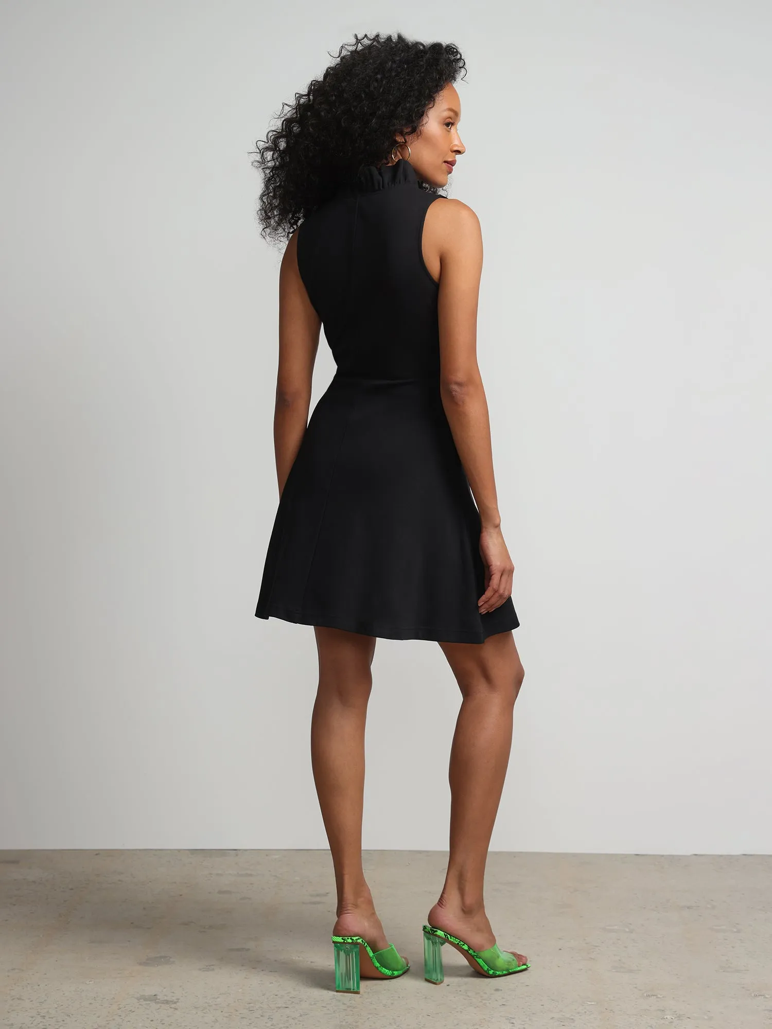 Sleeveless Ruffle-Neck Flare Dress - City Knits