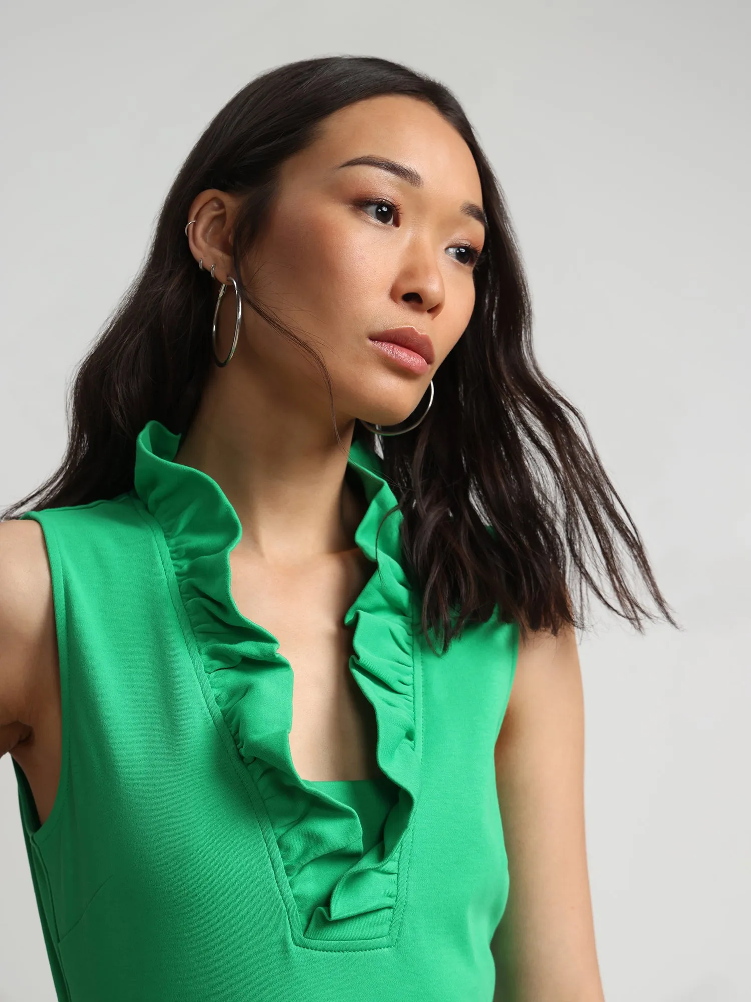 Sleeveless Ruffle-Neck Flare Dress - City Knits