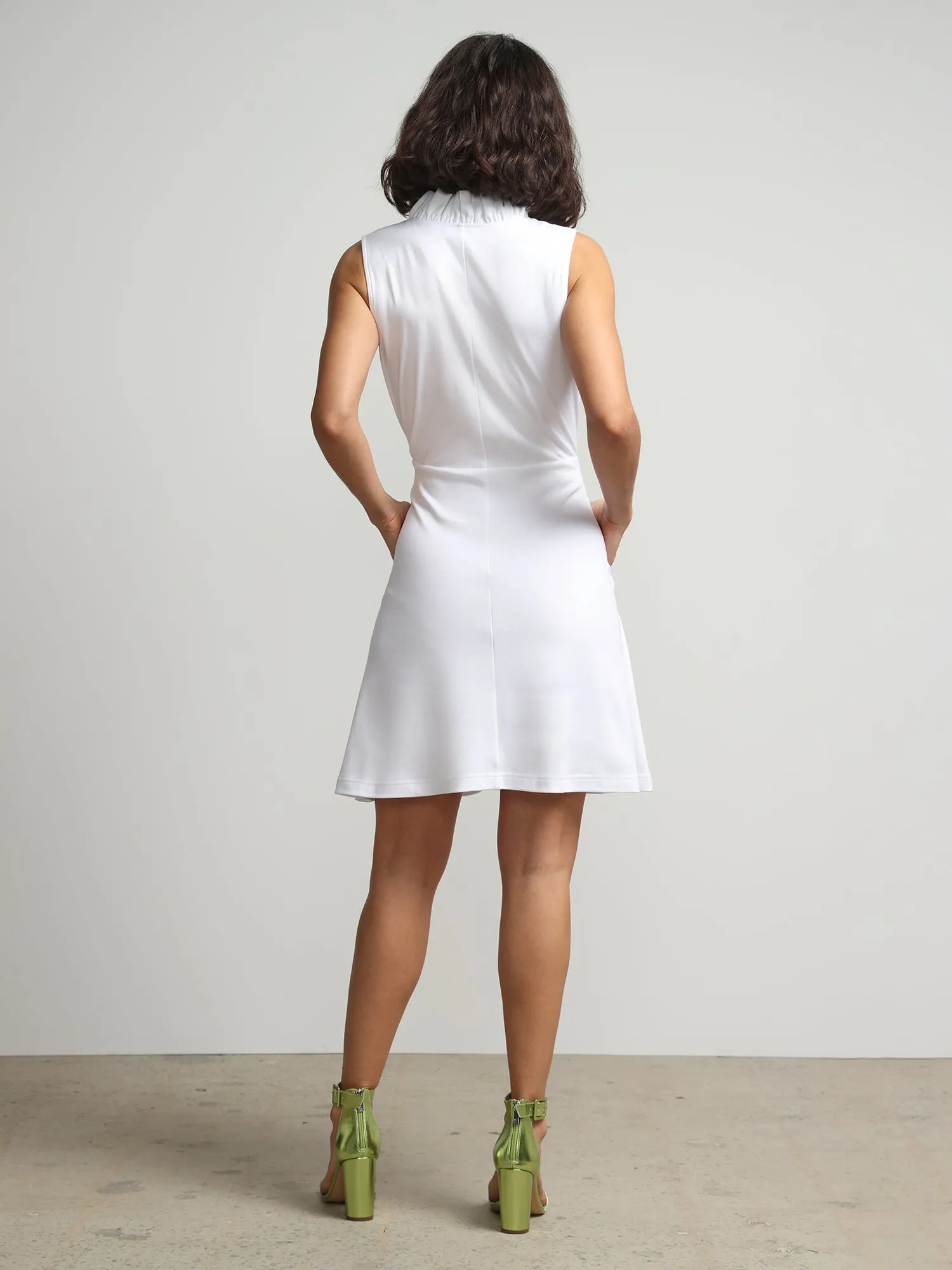 Sleeveless Ruffle-Neck Flare Dress - City Knits