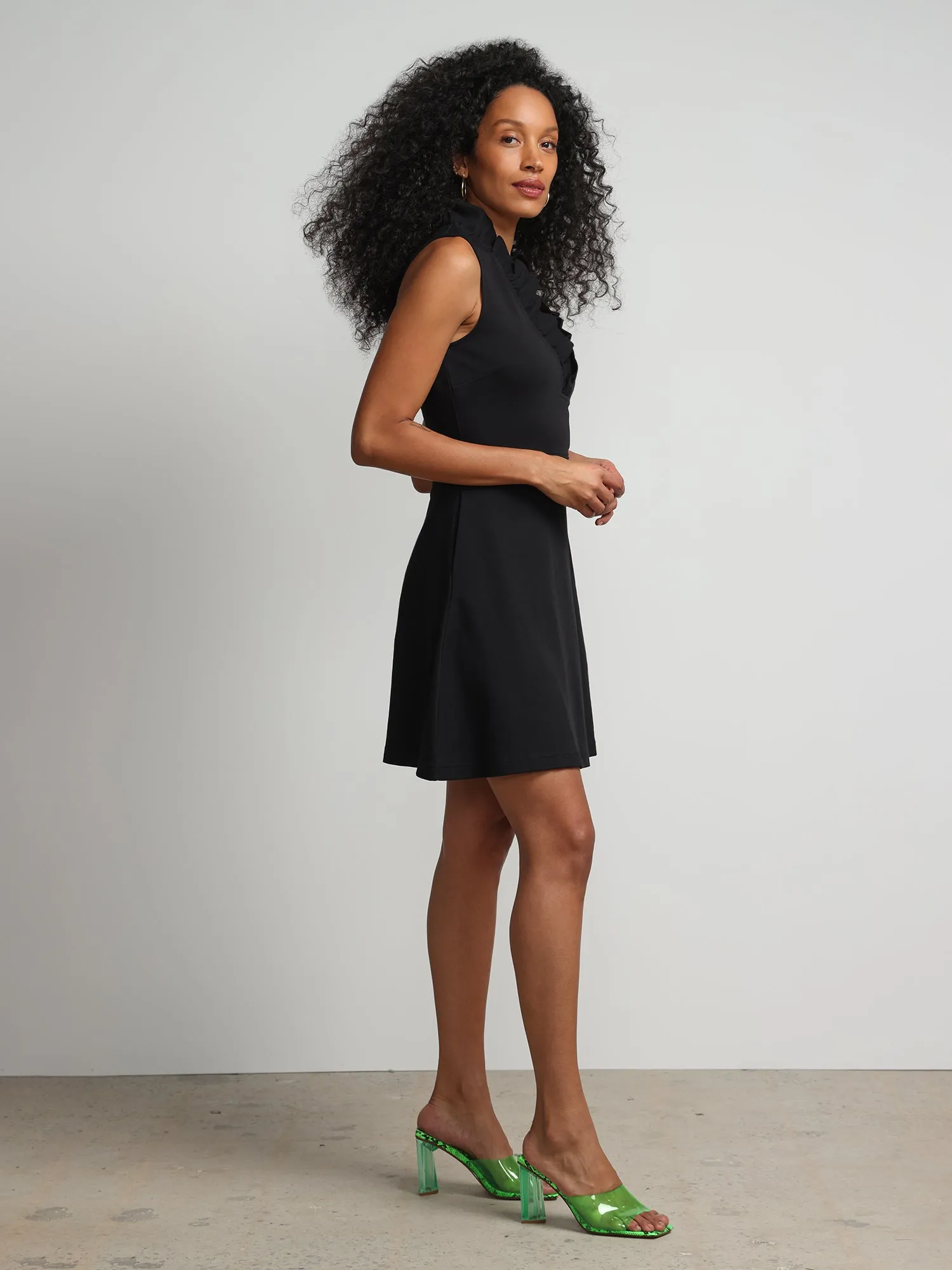 Sleeveless Ruffle-Neck Flare Dress - City Knits