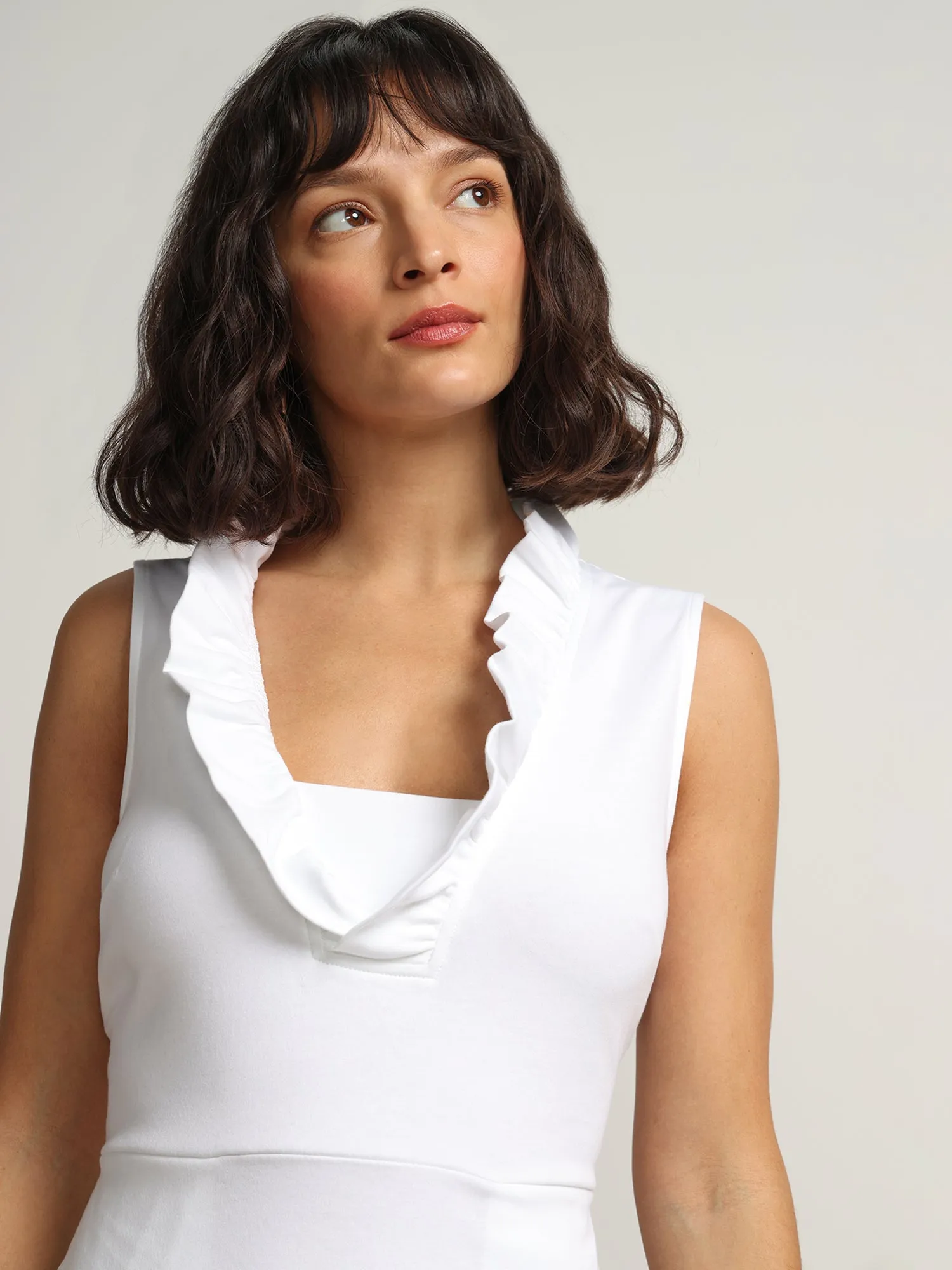Sleeveless Ruffle-Neck Flare Dress - City Knits