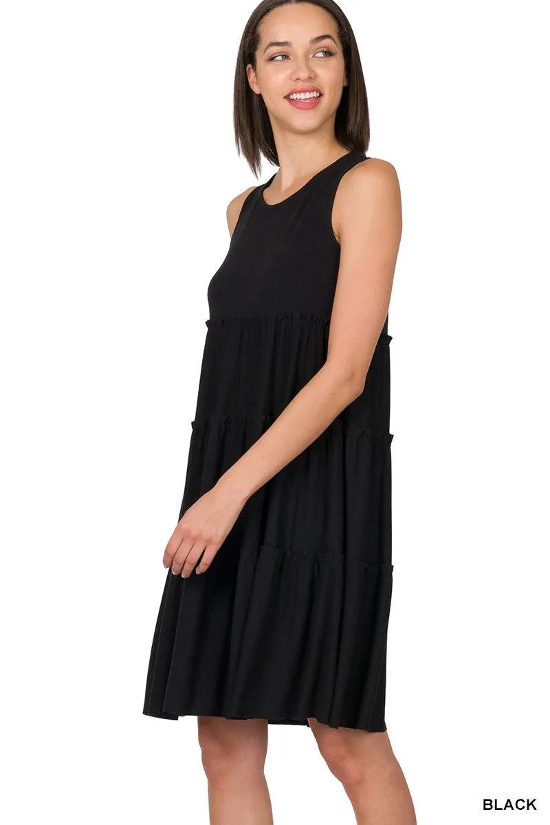 Sleeveless Tiered Tank Dress by Zenana - Asst colors