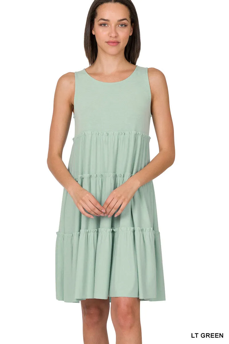 Sleeveless Tiered Tank Dress by Zenana - Asst colors