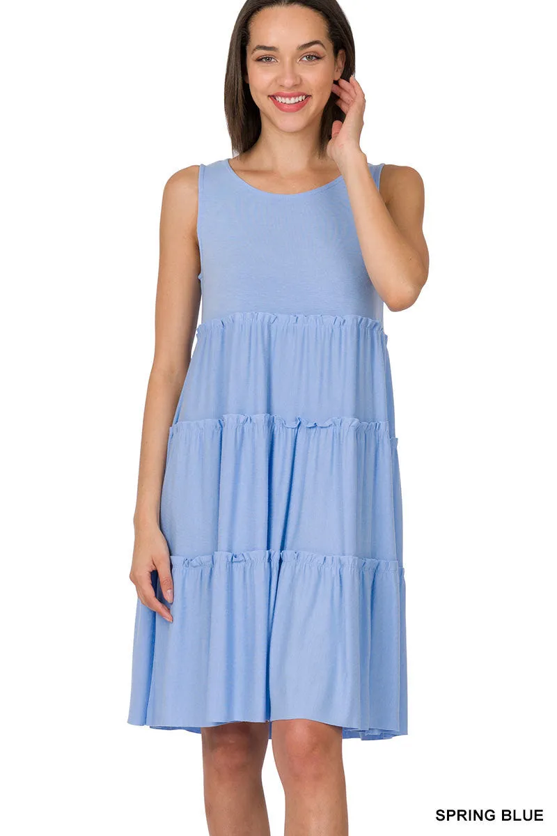 Sleeveless Tiered Tank Dress by Zenana - Asst colors