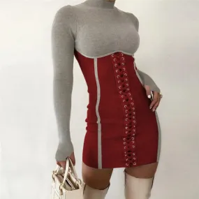 Slim Fit Lace-Up Long Sleeve Dress