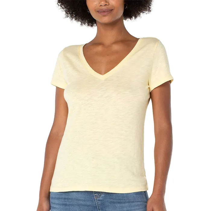 Slim Fit V Neck Slub Knit Tee - Soft Yellow