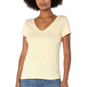 Slim Fit V Neck Slub Knit Tee - Soft Yellow
