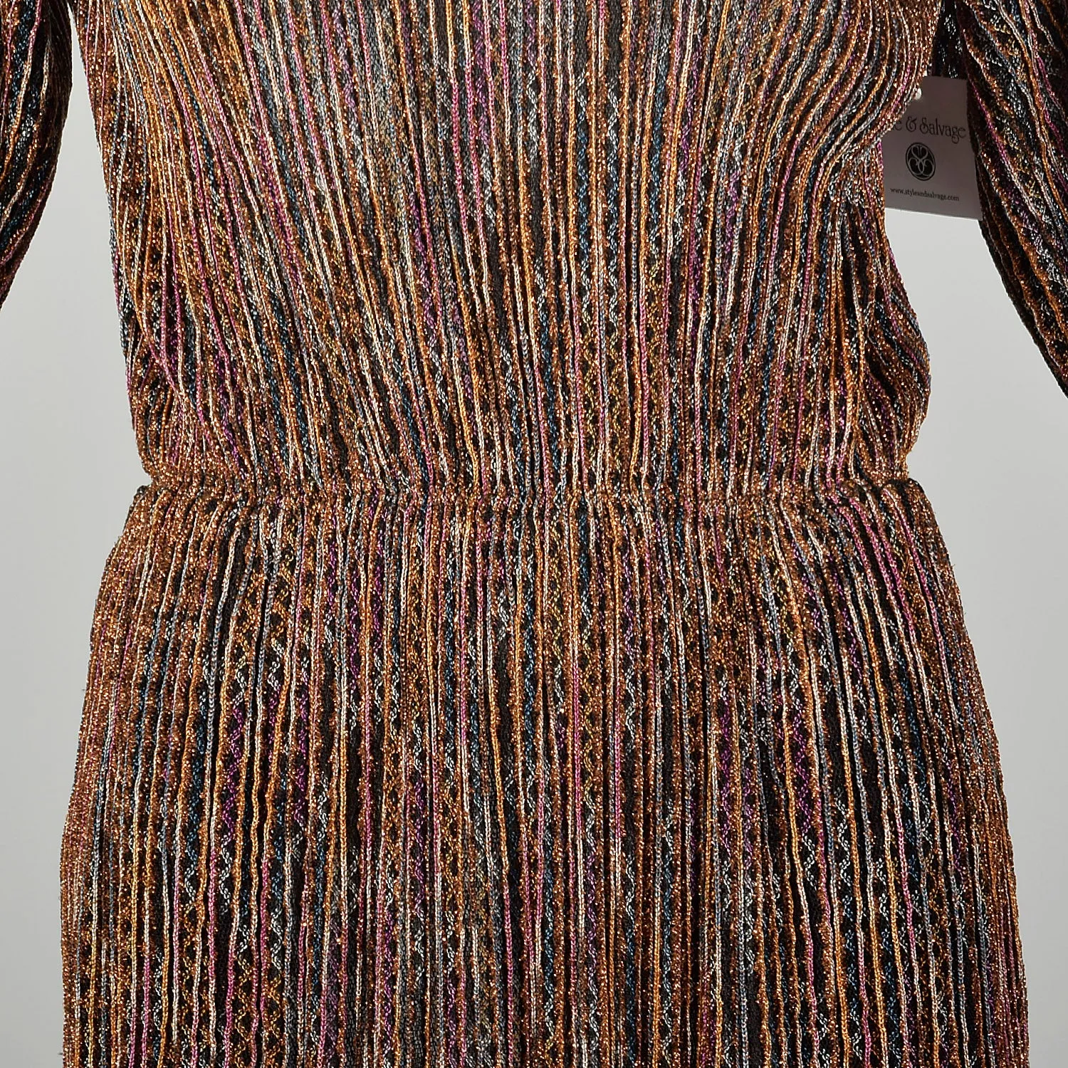 Small 1980s Dress Missoni Metallic Knit Knee Length Long Sleeve Sweater Party