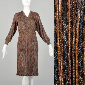 Small 1980s Dress Missoni Metallic Knit Knee Length Long Sleeve Sweater Party
