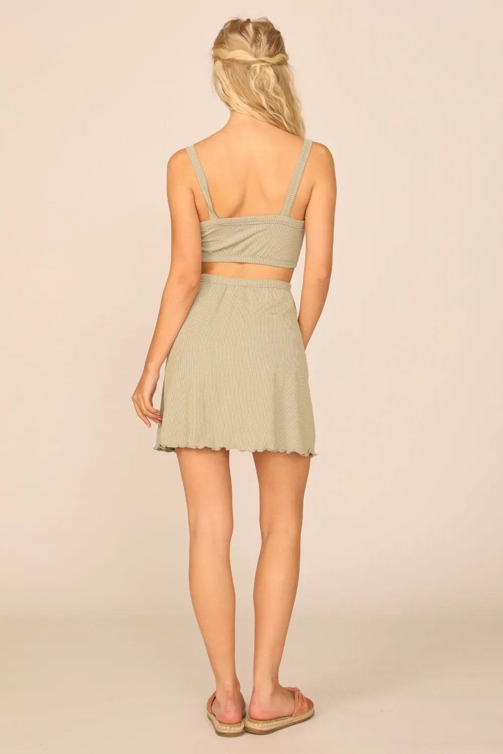 Soft Olive Rib Knit Cutout Dress