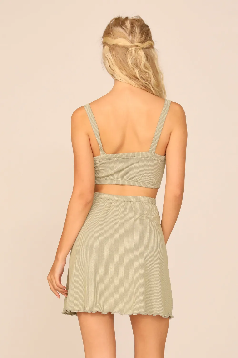 Soft Olive Rib Knit Cutout Dress