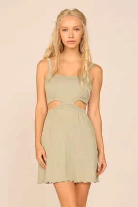 Soft Olive Rib Knit Cutout Dress