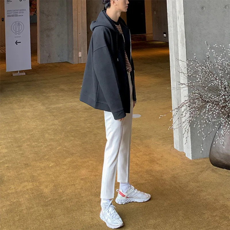 Solid Hooded Cardigan Track Jacket