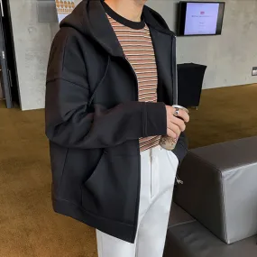 Solid Hooded Cardigan Track Jacket