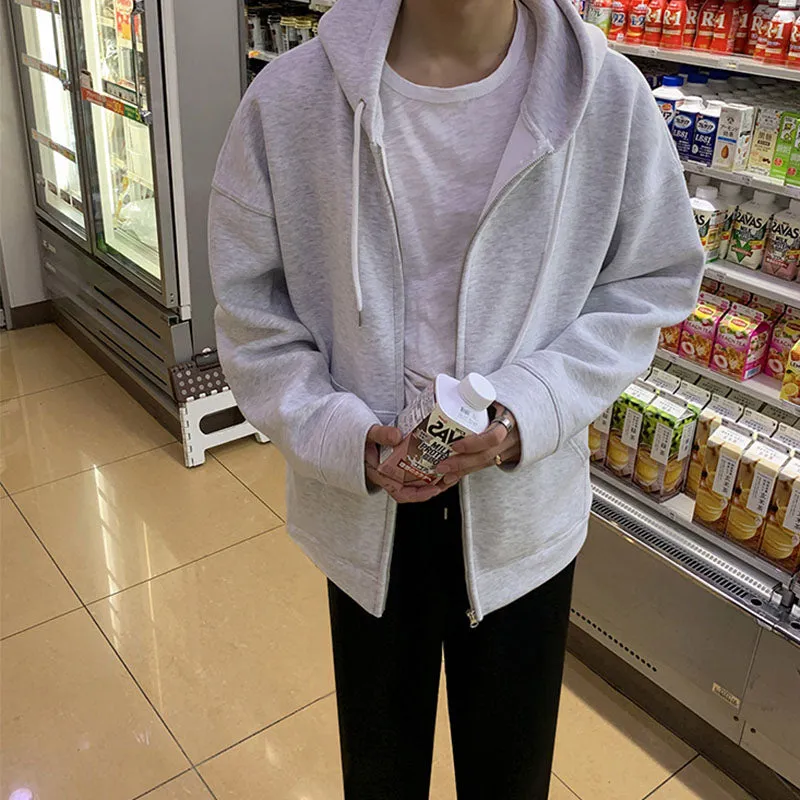 Solid Hooded Cardigan Track Jacket
