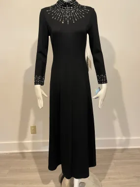 St. John Size 0 Black Santana Knit Beaded Long Sleeve Gown Dress