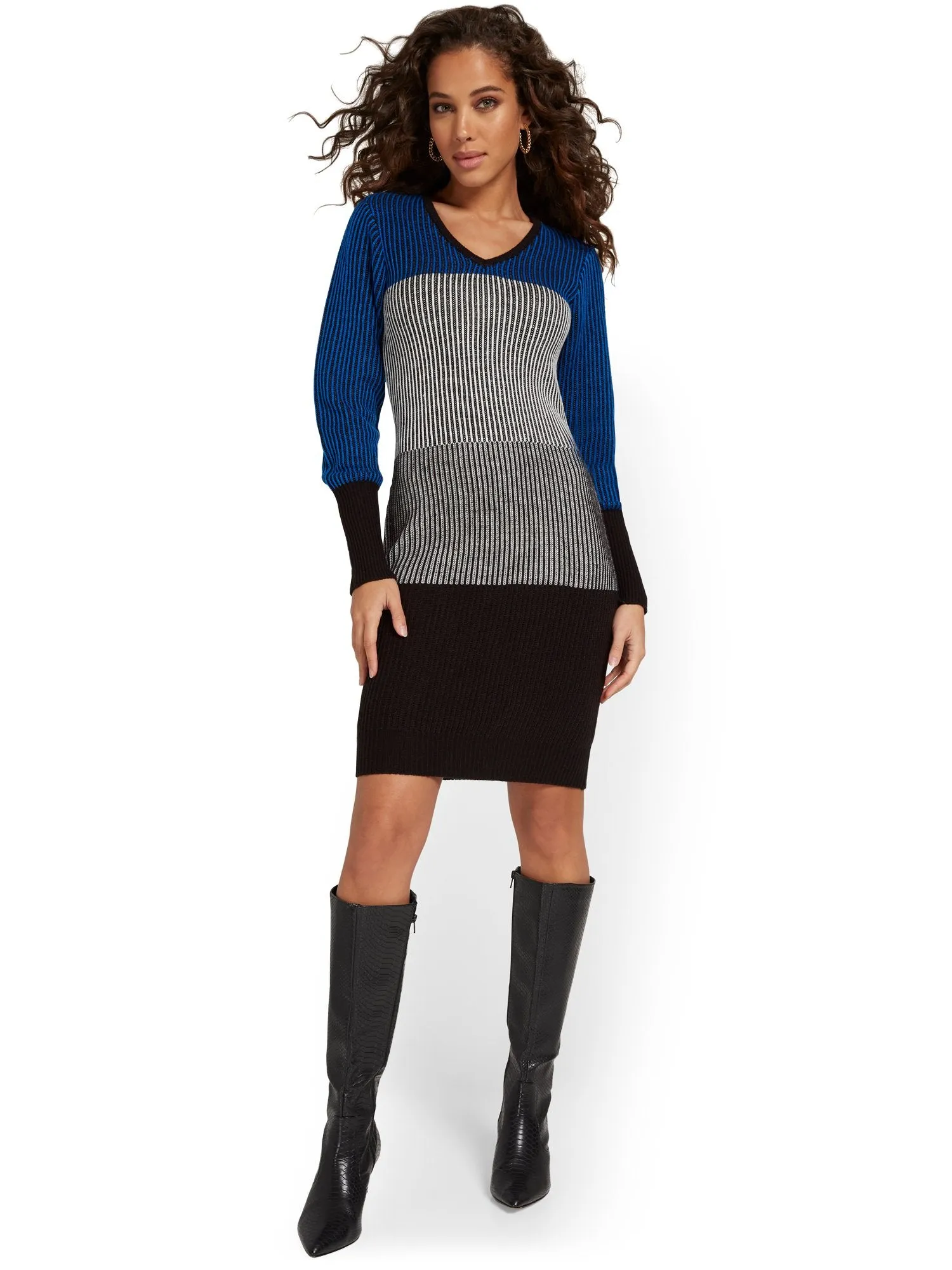 Stripe Colorblock Sweater Dress