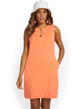 Tall Split-Neck Shift Dress - City Knits