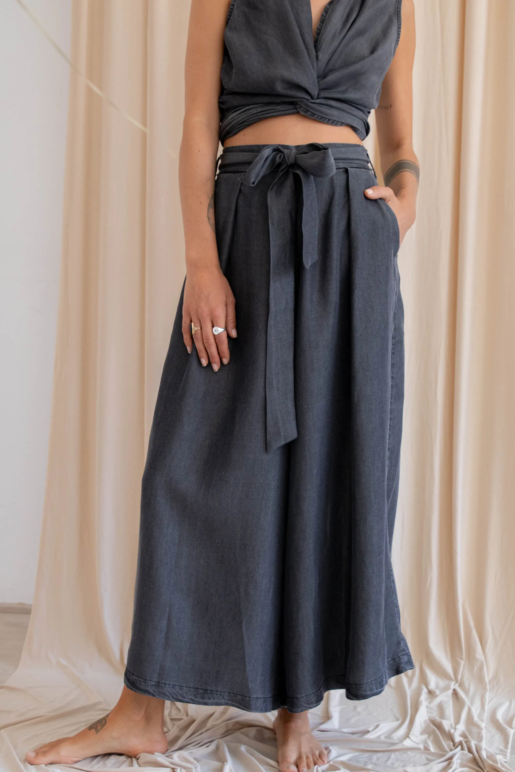 tencel denim culottes - washed black