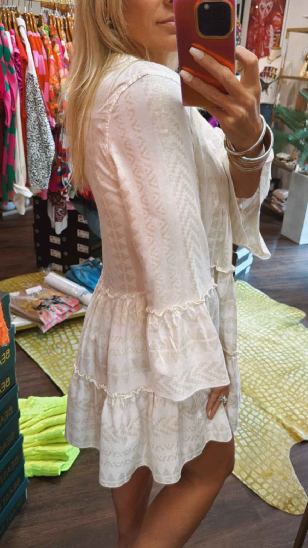 The Clara Dress in Natural/Gold Arrow Print by Elan