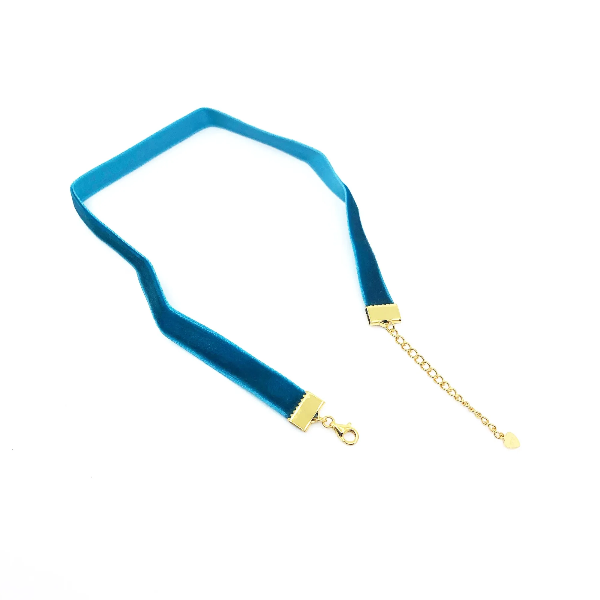 Turquoise Blue Velvet Choker Necklace with Gold Adjustable Chain