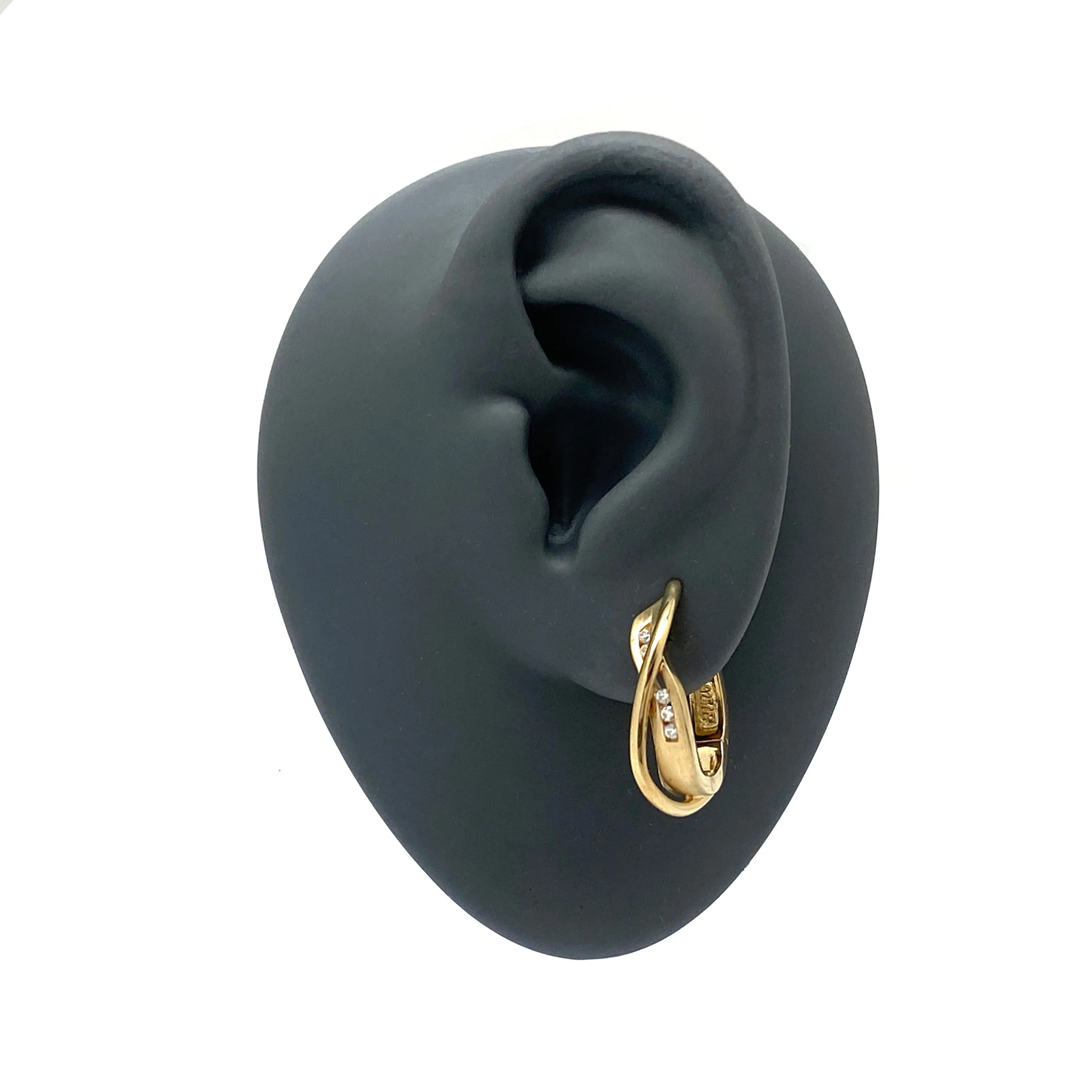Twisted Gold and CZ Huggie Earrings